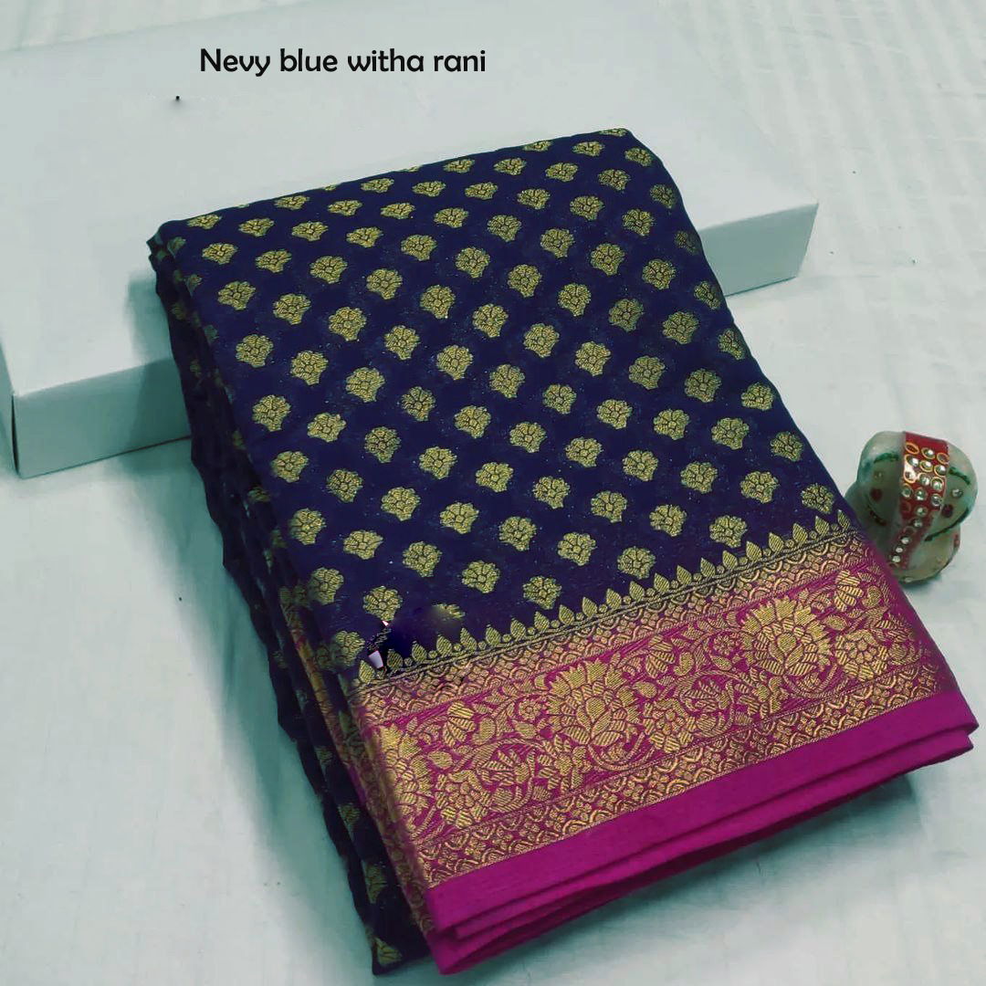 Ritika Gold Zari Pure Khadi Georgette Sarees Catalog